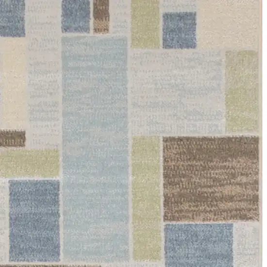 8' Blue Brown And Tan Geometric Washable Runner Rug Photo 2