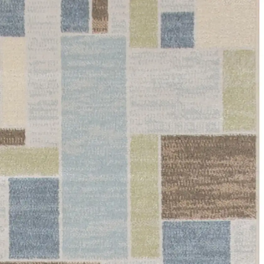 8' Blue Brown And Tan Geometric Washable Runner Rug Photo 2