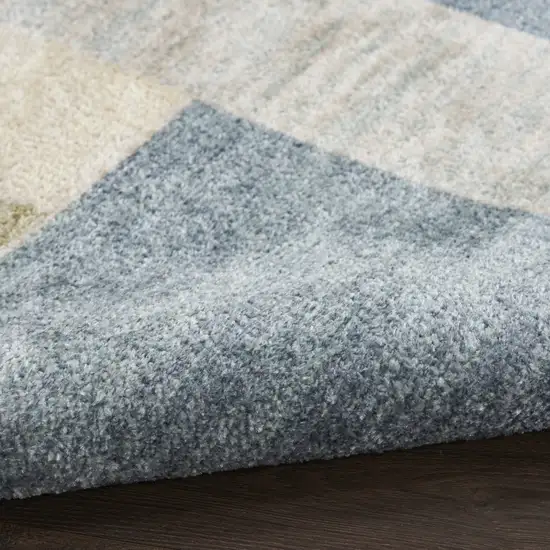 8' Blue Brown And Tan Geometric Washable Runner Rug Photo 9