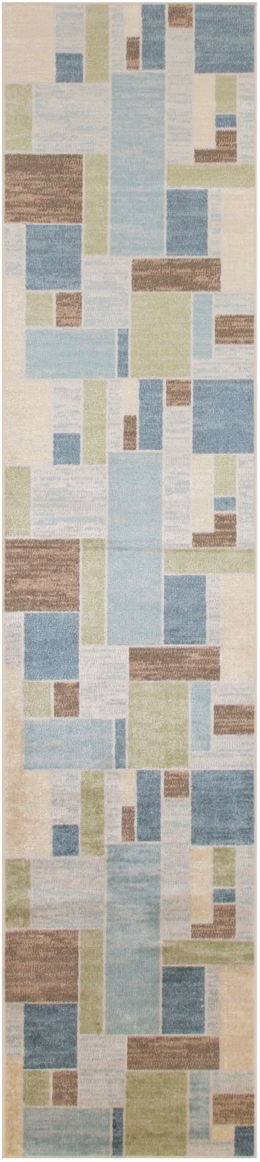 8' Blue Brown And Tan Geometric Washable Runner Rug Photo 8