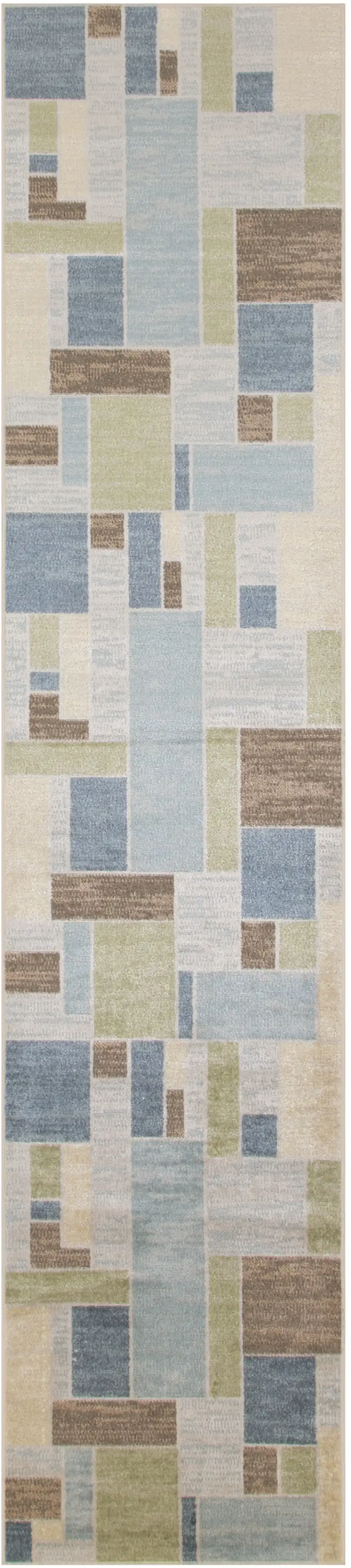 8' Blue Brown And Tan Geometric Washable Runner Rug Photo 4