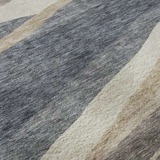 8' Blue Brown And Taupe Abstract Washable Round Rug With UV Protection Photo 1