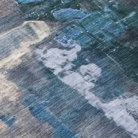 8' Blue Charcoal And Brown Round Abstract Washable Indoor Outdoor Area Rug Photo 9