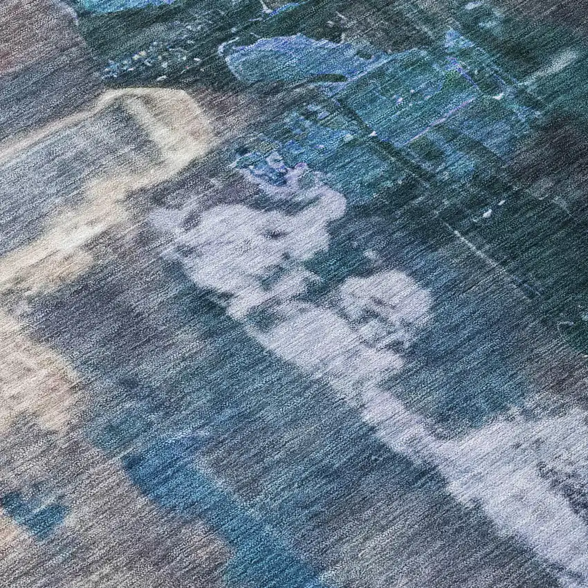 8' Blue Charcoal And Brown Round Abstract Washable Indoor Outdoor Area Rug Photo 9