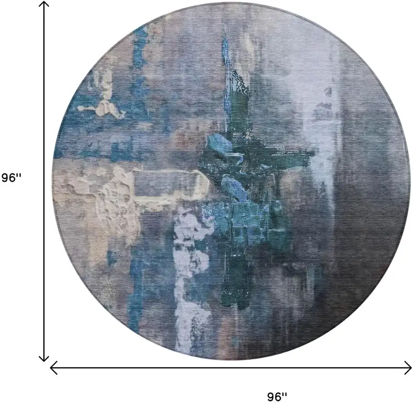 8' Blue Charcoal And Brown Round Abstract Washable Indoor Outdoor Area Rug Photo 8