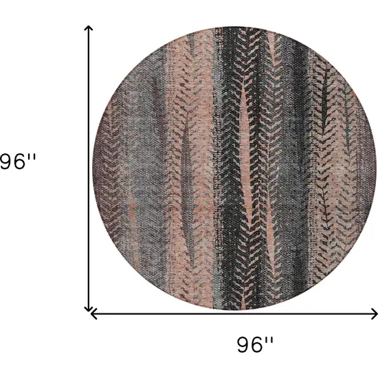 8' Blue Charcoal And Copper Round Botanical Leaves Washable Indoor Outdoor Area Rug Photo 3