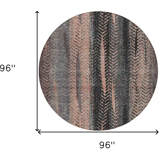 8' Blue Charcoal And Copper Round Botanical Leaves Washable Indoor Outdoor Area Rug Photo 3