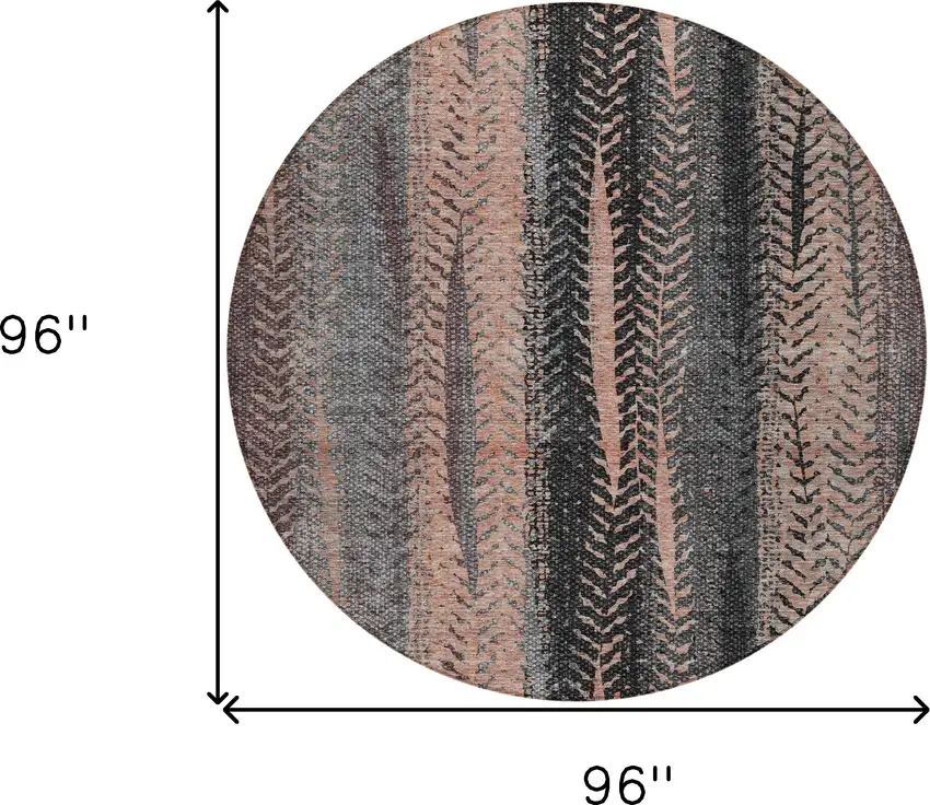 8' Blue Charcoal And Copper Round Botanical Leaves Washable Indoor Outdoor Area Rug Photo 3