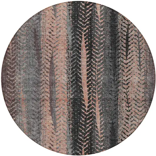 8' Blue Charcoal And Copper Round Botanical Leaves Washable Indoor Outdoor Area Rug Photo 2