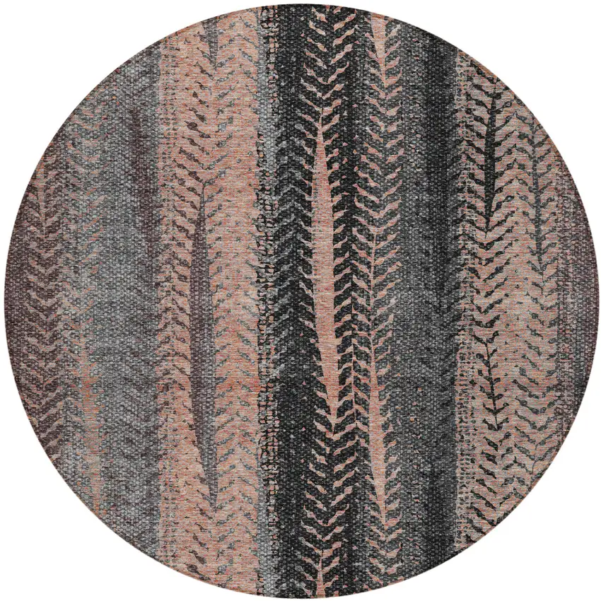 8' Blue Charcoal And Copper Round Botanical Leaves Washable Indoor Outdoor Area Rug Photo 2