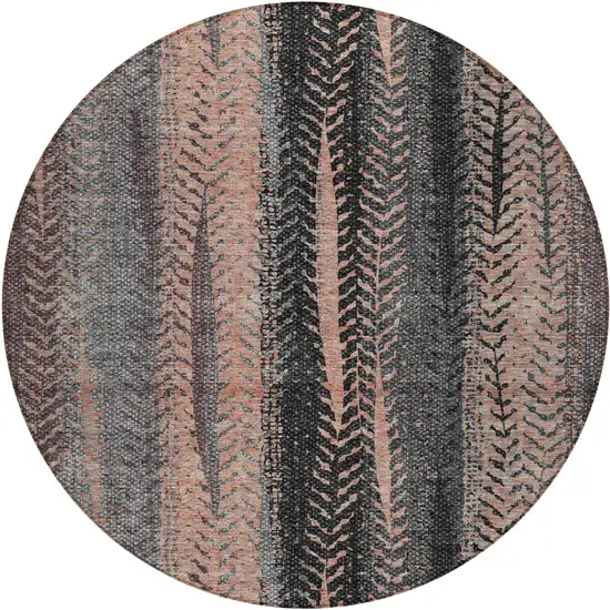 8' Blue Charcoal And Copper Round Botanical Leaves Washable Indoor Outdoor Area Rug Photo 2