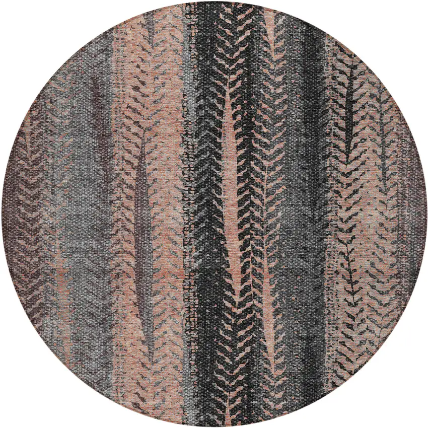 8' Blue Charcoal And Copper Round Botanical Leaves Washable Indoor Outdoor Area Rug Photo 2