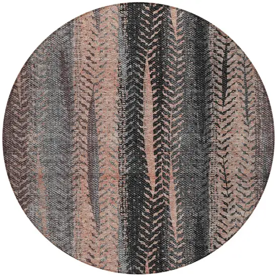 8' Blue Charcoal And Copper Round Botanical Leaves Washable Indoor Outdoor Area Rug Photo 6