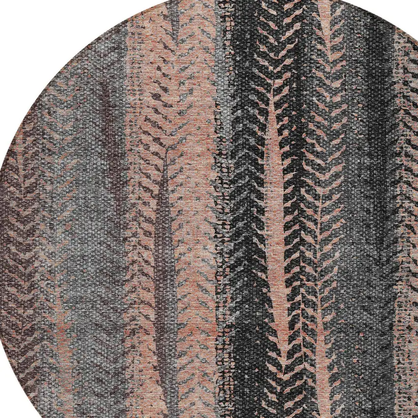 8' Blue Charcoal And Copper Round Botanical Leaves Washable Indoor Outdoor Area Rug Photo 5