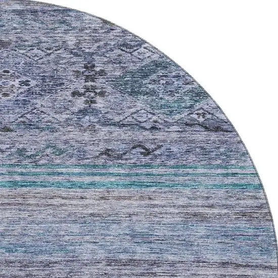 8' Blue Charcoal And Gray Abstract Geometric Washable Round Rug With UV Protection Photo 2