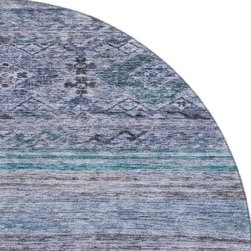 8' Blue Charcoal And Gray Abstract Geometric Washable Round Rug With UV Protection Photo 2