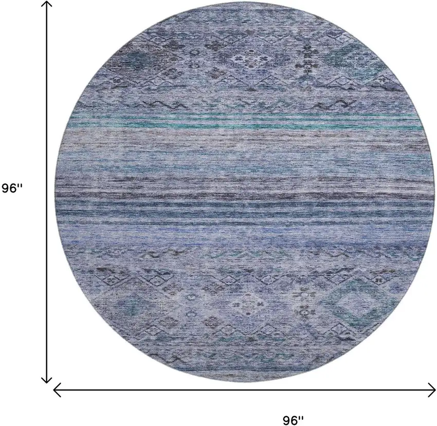 8' Blue Charcoal And Gray Abstract Geometric Washable Round Rug With UV Protection Photo 9