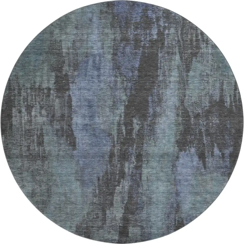 8' Blue Charcoal And Gray Abstract Washable Round Rug With UV Protection Photo 1