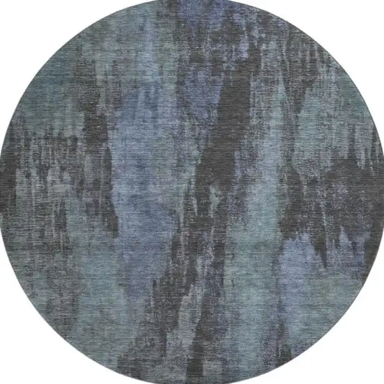 8' Blue Charcoal And Gray Abstract Washable Round Rug With UV Protection Photo 3