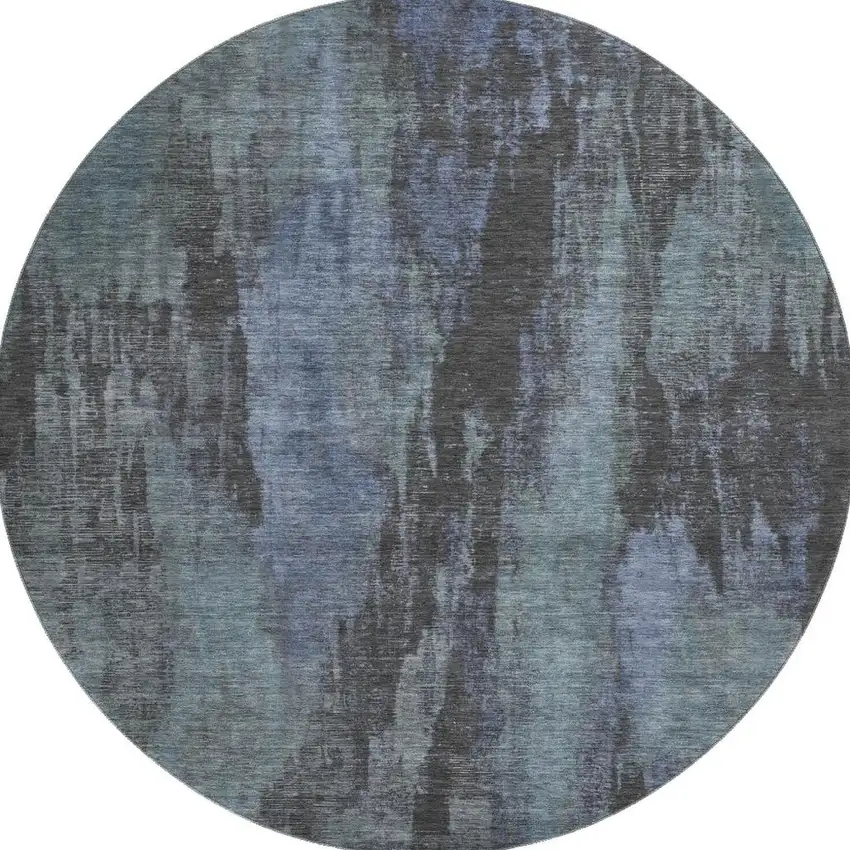 8' Blue Charcoal And Gray Abstract Washable Round Rug With UV Protection Photo 3