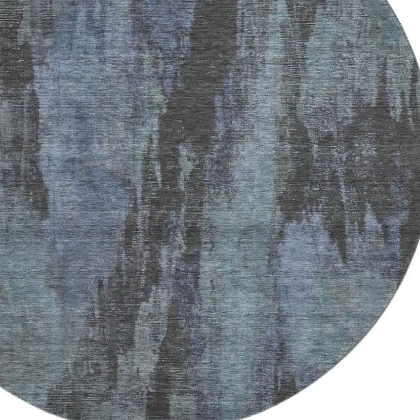 8' Blue Charcoal And Gray Abstract Washable Round Rug With UV Protection Photo 2