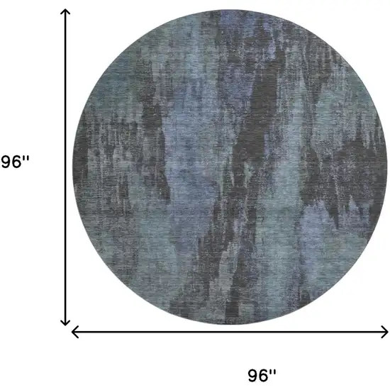 8' Blue Charcoal And Gray Abstract Washable Round Rug With UV Protection Photo 9