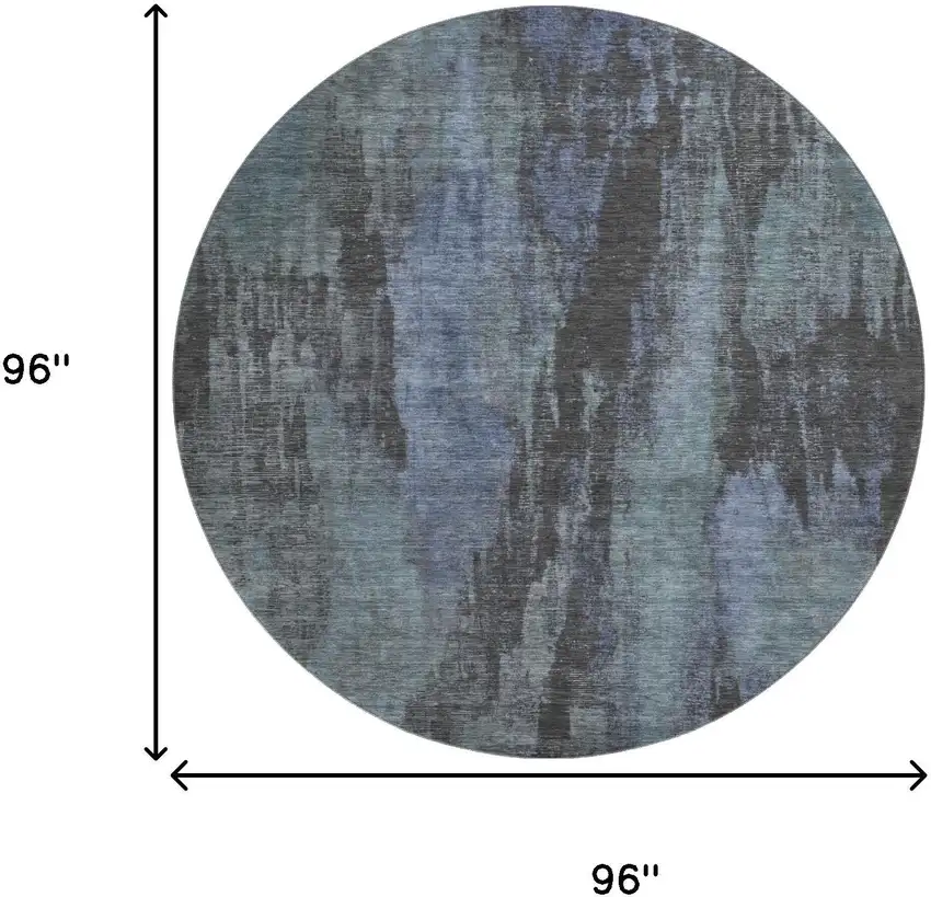8' Blue Charcoal And Gray Abstract Washable Round Rug With UV Protection Photo 9