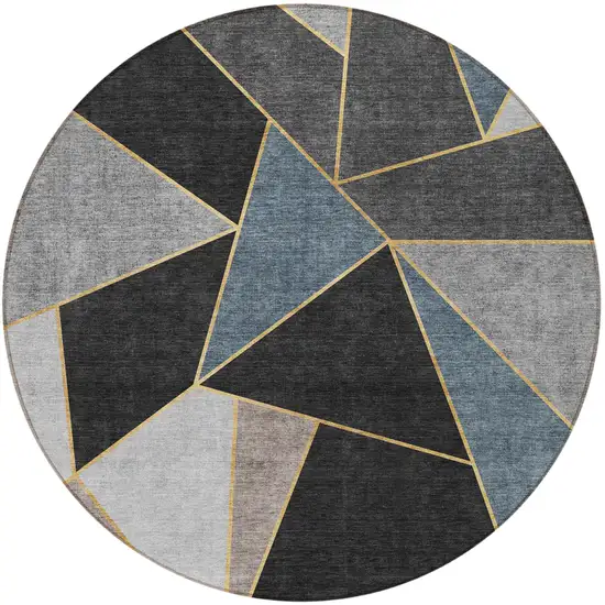 8' Blue Charcoal And Gray Round Geometric Washable Indoor Outdoor Area Rug Photo 6