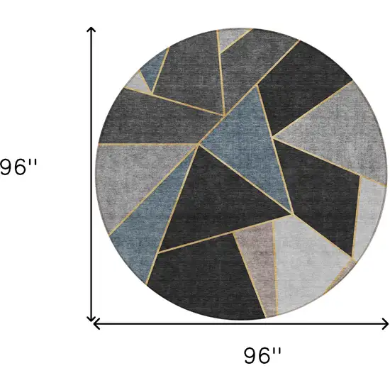 8' Blue Charcoal And Gray Round Geometric Washable Indoor Outdoor Area Rug Photo 9