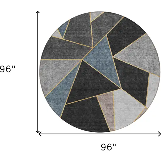 8' Blue Charcoal And Gray Round Geometric Washable Indoor Outdoor Area Rug Photo 9