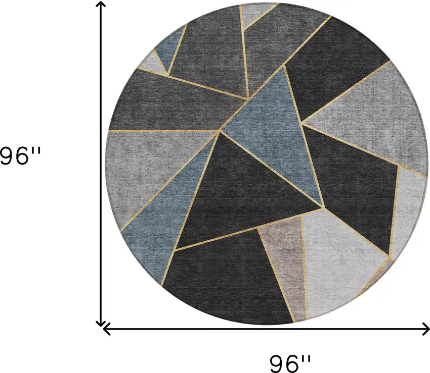 8' Blue Charcoal And Gray Round Geometric Washable Indoor Outdoor Area Rug Photo 9