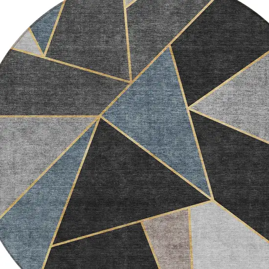 8' Blue Charcoal And Gray Round Geometric Washable Indoor Outdoor Area Rug Photo 5