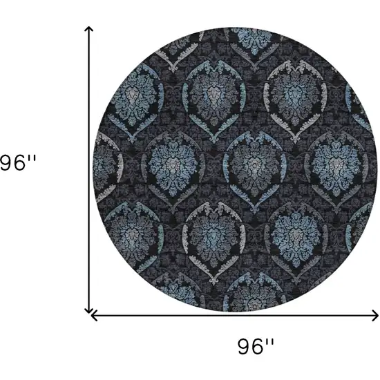 8' Blue Charcoal And Gray Round Medallion Washable Indoor Outdoor Area Rug Photo 3