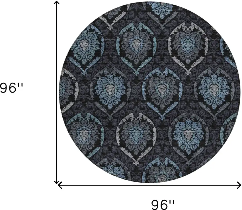 8' Blue Charcoal And Gray Round Medallion Washable Indoor Outdoor Area Rug Photo 3