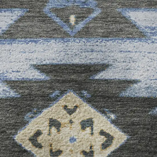 8' Blue Charcoal And Gray Tribal Washable Round Rug With UV Protection Photo 9