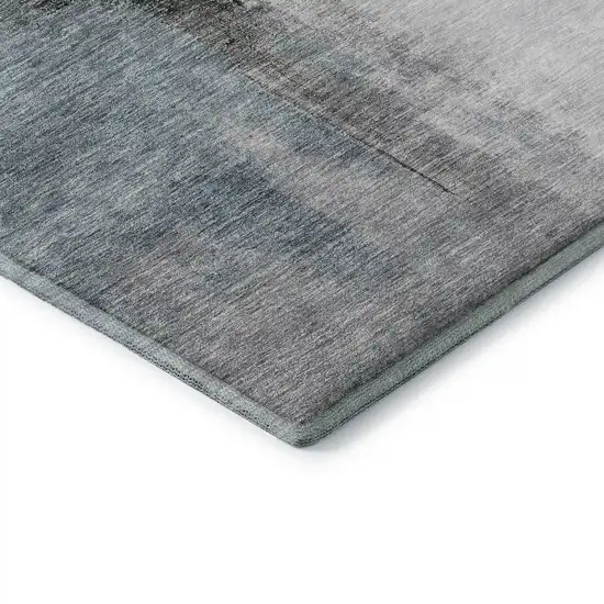 8' Blue Charcoal And Ivory Abstract Washable Round Rug With UV Protection Photo 6