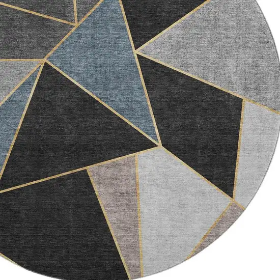 8' Blue Charcoal And Ivory Geometric Washable Round Rug With UV Protection Photo 4