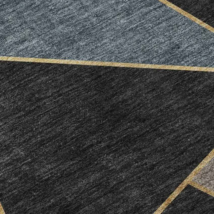 8' Blue Charcoal And Ivory Geometric Washable Round Rug With UV Protection Photo 8