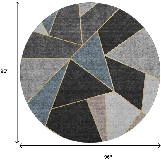 8' Blue Charcoal And Ivory Geometric Washable Round Rug With UV Protection Photo 3