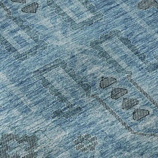 8' Blue Charcoal And Ivory Oriental Washable Round Rug With UV Protection Photo 7