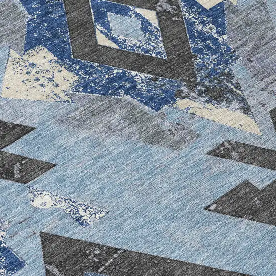 8' Blue Charcoal And Ivory Round Aztec Washable Indoor Outdoor Area Rug Photo 8