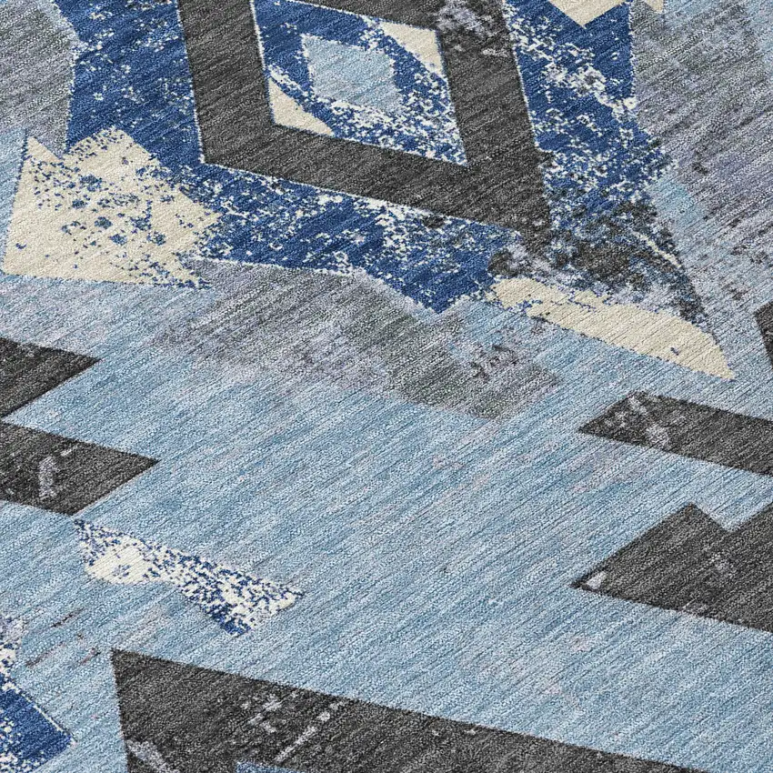 8' Blue Charcoal And Ivory Round Aztec Washable Indoor Outdoor Area Rug Photo 8