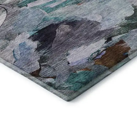 8' Blue Copper And Beige Abstract Washable Round Rug With UV Protection Photo 6