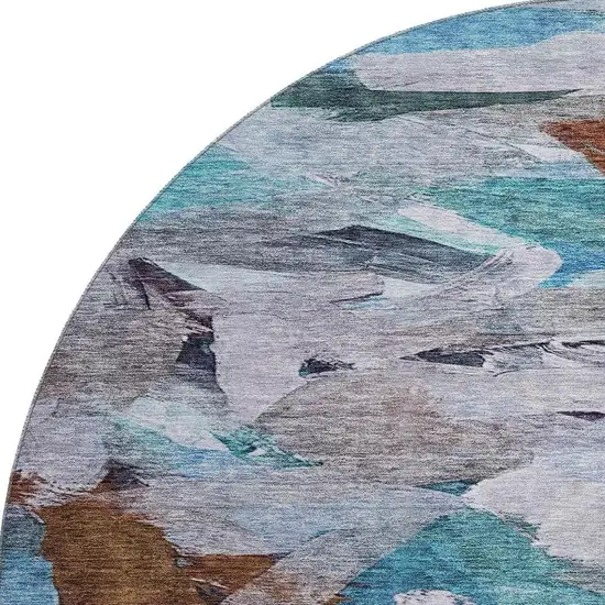8' Blue Copper And Beige Abstract Washable Round Rug With UV Protection Photo 3