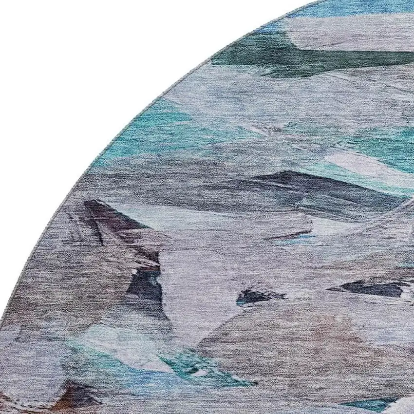 8' Blue Copper And Beige Abstract Washable Round Rug With UV Protection Photo 2