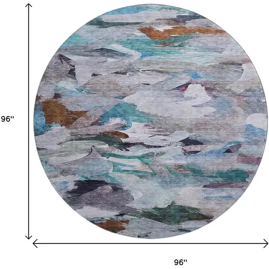8' Blue Copper And Beige Abstract Washable Round Rug With UV Protection Photo 9
