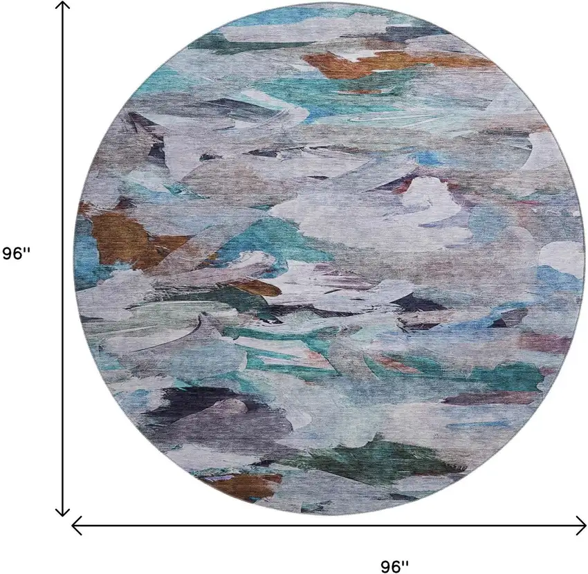 8' Blue Copper And Beige Abstract Washable Round Rug With UV Protection Photo 9
