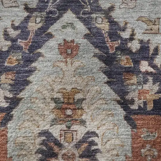 8' Blue Copper And Beige Ikat Washable Round Rug With UV Protection Photo 9