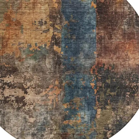 8' Blue Copper And Brown Round Abstract Washable Indoor Outdoor Area Rug Photo 4