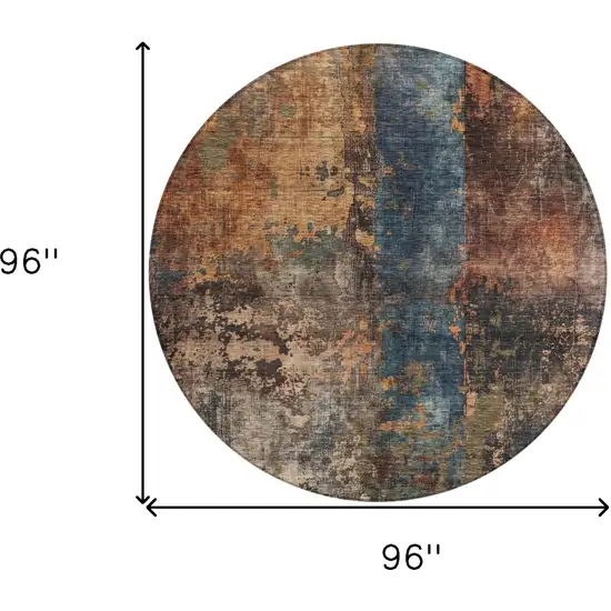8' Blue Copper And Brown Round Abstract Washable Indoor Outdoor Area Rug Photo 3